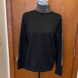 Metric knits Black Turtleneck with Rhinestone Accents size large